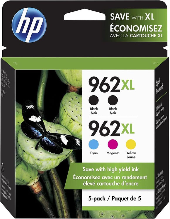 HP 962XL Twin Black, Cyan, Magenta, Yellow High Yield Ink Cartridges 5/Pack (6ZA57AN)