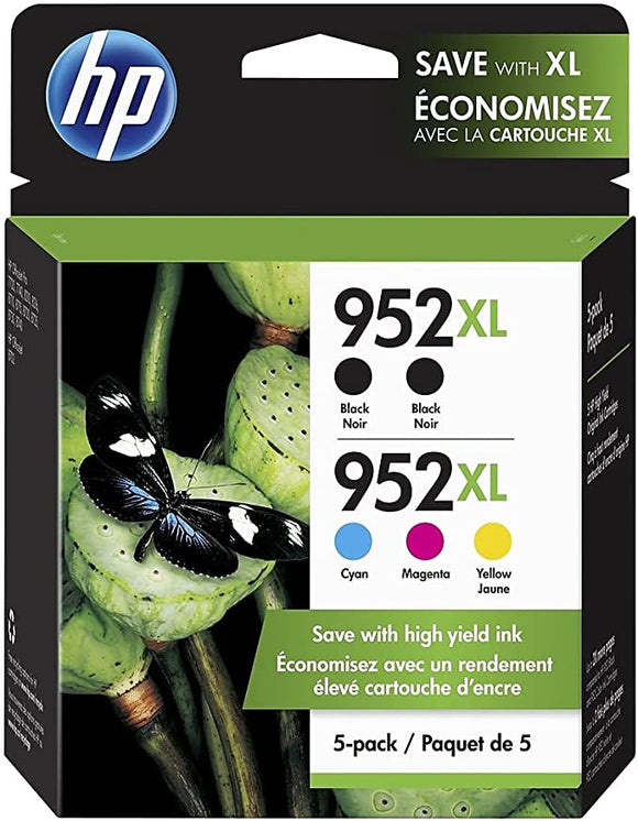 HP 952XL Black, Cyan, Magenta, Yellow High Yield Ink Cartridges 5/Pack (6ZA00AN)