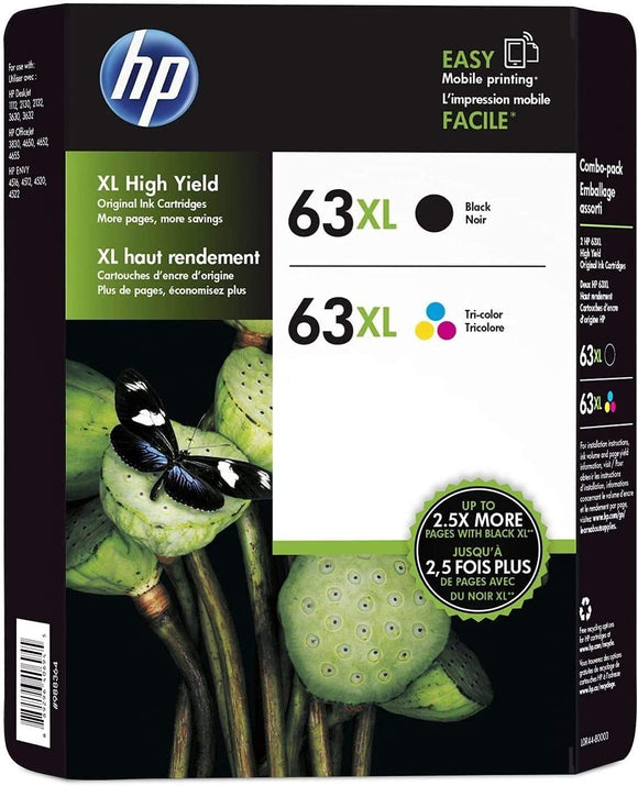 HP 63XL Black & Color High Yield Ink Cartridge (L0R44BN)