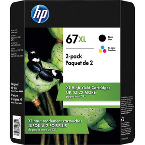 HP 67XL Black/Tri-Color High Yield Ink Cartridge, 2/Pack (3YP31BN)